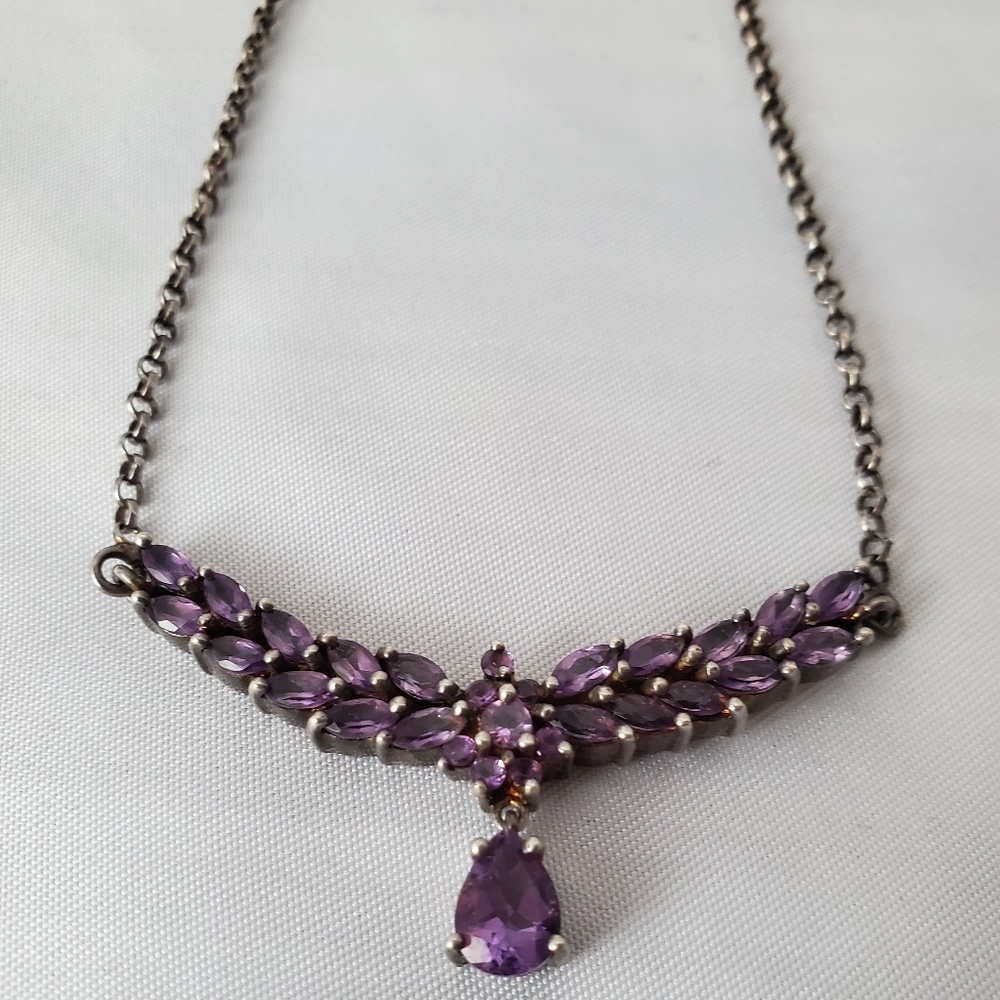 Genuine Amethyst vintage necklace sterling silver